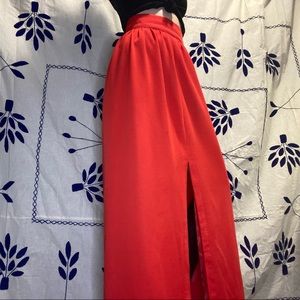 Maxi vintage high waisted skirt red with front slit floor length party holiday